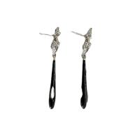 Zinc Alloy Drop Earring, with Plastic Pearl, Hand, silver color plated, fashion jewelry & for woman, black, 58mm 