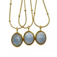 Gemstone Necklaces, Titanium Steel, with Aquamarine, gold color plated, fashion jewelry & Unisex, blue cm 