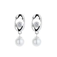 Sterling Silver Pearl Drop Earring, 925 Sterling Silver, polished, micro pave cubic zirconia & for woman, 27mm 