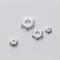 Sterling Silver Frame Beads, 925 Sterling Silver, Hexagram, DIY & hollow, silver color 
