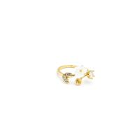 Brass Ring Mountings, with Shell, 18K gold plated, DIY & open & micro pave cubic zirconia, 16mm 