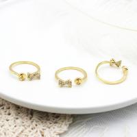 Brass Ring Mountings, 18K gold plated, Adjustable & DIY & open & micro pave cubic zirconia 