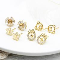 Brass Earring Stud Component, 18K gold plated, DIY & micro pave cubic zirconia 