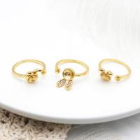 Brass Ring Mountings, Rabbit, 18K gold plated, Adjustable & DIY & open & micro pave cubic zirconia 