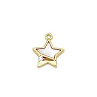 Brass Shell Pendants, with White Shell, Star, 18K gold plated, micro pave cubic zirconia 