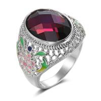 Латунное кольцо с стразами, Латунь, с стеклянная дрель, плакирован серебром, ювелирные изделия моды & разный размер для выбора & Женский & эмаль, 22mm, продается PC
