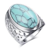 Turquoise Finger Ring, Zinc Alloy, with turquoise, platinum color plated, fashion jewelry & for woman 