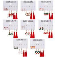 Pendientes de Navidad, aleación de zinc, con Perlas plásticas, 6 piezas & Diseño de Navidad & diferentes estilos para la opción & para mujer & esmalte, Vendido por Set