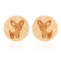 Wood Earring, with 304 Stainless Steel, Round, hot stamping, fashion jewelry & for woman, original color, 12mm 