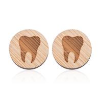 Wood Earring, with 304 Stainless Steel, Round, hot stamping, fashion jewelry & for woman, original color, 12mm 