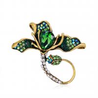 Zinc Alloy Jewelry Brooch, with Crystal, Lotus, gold color plated, Unisex & faceted & with rhinestone, green 