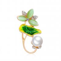 Zinc Alloy Jewelry Brooch, with Plastic Pearl, Lotus, gold color plated, Unisex & enamel & with rhinestone, mixed colors 