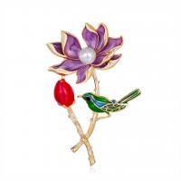 Zinc Alloy Jewelry Brooch, with Plastic Pearl, Lotus, gold color plated, Unisex & enamel, mixed colors 