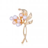 Zinc Alloy Jewelry Brooch, with Plastic Pearl, Bouquet, gold color plated, for woman, mixed colors 