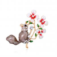 Zinc Alloy Jewelry Brooch, Squirrel, gold color plated, Unisex & enamel & with rhinestone, mixed colors 