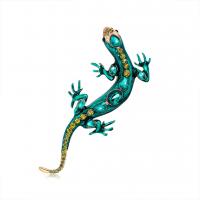 Zinc Alloy Jewelry Brooch, Lizard, gold color plated, for woman & with rhinestone, blue 