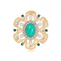 Zinc Alloy Jewelry Brooch, with Natural Stone & Plastic Pearl, gold color plated, dyed & Unisex & with rhinestone, mixed colors 