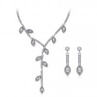 Crystal Jewelry Sets, Zinc Alloy, earring & necklace, with Crystal, with 7cm extender chain, Leaf, plated, 2 pieces & for woman Approx 45 cm 