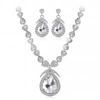 Crystal Jewelry Sets, Zinc Alloy, earring & necklace, with Crystal & Rhinestone, with 7cm extender chain, Teardrop, plated, 2 pieces & for woman & faceted Approx 41 cm 