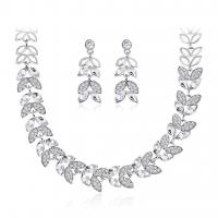Crystal Jewelry Sets, Zinc Alloy, earring & necklace, with Crystal & Rhinestone, with 7cm extender chain, Leaf, plated, 2 pieces & for woman & faceted Approx 40 cm 
