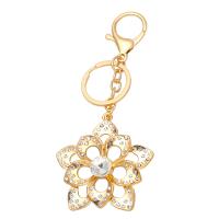 Zinc Alloy Key Clasp, Flower, plated, for woman & with rhinestone .1 Inch 