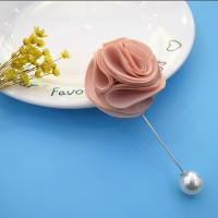 Cloth Brooch, with iron pin & Plastic Pearl, Flower, silver color plated, for man 88mm 