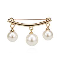 Plastic Pearl Brooch, Zinc Alloy, with Plastic Pearl, Round, high quality plated, for woman 38mm 