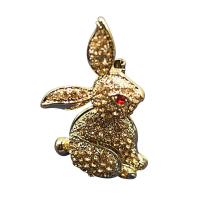 Rhinestone Zinc Alloy Brooch, Rabbit, gold color plated, for woman & with rhinestone, golden 