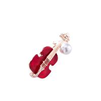 Strass Zink Legierung Brosche, Zinklegierung, mit Kunststoff Perlen, Violine, goldfarben plattiert, für Frau & mit Strass, rot, 50x20mm, verkauft von PC