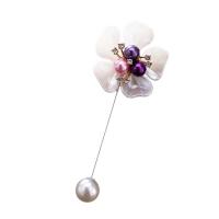 Plastic Pearl Brooch, Zinc Alloy, with iron pin & Plastic Pearl & Acrylic, Flower, plated, for woman & with rhinestone, mixed colors, 85mm 