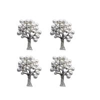 Plastic Pearl Brooch, Zinc Alloy, with Plastic Pearl, Tree, silver color plated, for woman & with rhinestone 