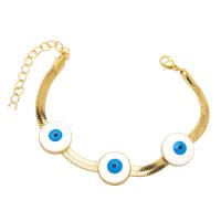 Evil Eye Jewelry Bracelet, Brass, with 2 extender chain, gold color plated & for woman & enamel, golden .1 Inch 