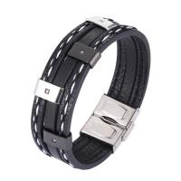 Microfiber PU Bracelet, with 316 Stainless Steel, plated, fashion jewelry & for man 18mm 