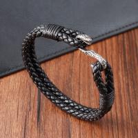 PU Leather Bracelet, with 304 Stainless Steel, Snake, polished, fashion jewelry & for man, black cm 