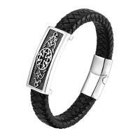 PU Leather Cord Bracelets, with 304 Stainless Steel, Cross, polished, fashion jewelry & for man, black cm 