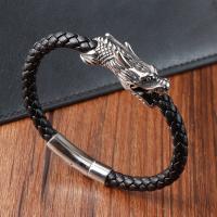 PU Leather Cord Bracelets, with 304 Stainless Steel, Dragon, polished, fashion jewelry & for man, black cm 