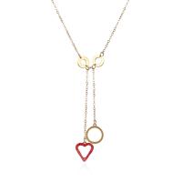 Titanium Steel Jewelry Necklace, with 5cm extender chain, Heart, Vacuum Ion Plating, Adjustable & fashion jewelry & for woman & with rhinestone & hollow 10mm cm 