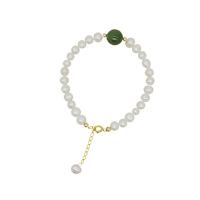 Perlen Armbänder, Natürliche kultivierte Süßwasserperlen, mit Kristall, mit Verlängerungskettchen von 5cm, rund, Modeschmuck & für Frau, weiß, Länge:ca. 17 cm, verkauft von PC