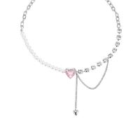 Rhinestone Zinc Alloy Necklace, with Plastic Pearl, with 8cm extender chain, Heart, silver color plated, fashion jewelry & for woman & with rhinestone, white Approx 43 cm 