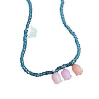 Verre collier de perles en émail, Des billes de verre, avec Acrylique, avec 8cm chaînes de rallonge, Tulip, bijoux de mode & pour femme, bleu Environ 34 cm, Vendu par PC
