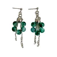 Resin Zinc Alloy Earring, Synthetic Jade, with Zinc Alloy, Round, silver color plated, fashion jewelry & for woman, green, 60mm 
