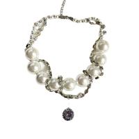 Rhinestone Zinc Alloy Necklace, with Plastic Pearl, with 6cm extender chain, Round, silver color plated, Double Layer & fashion jewelry & for woman & with rhinestone, white Approx 32 cm, Approx 49 cm 
