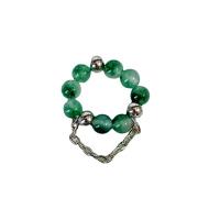 Resin Zinc Alloy Finger Ring, Synthetic Jade, with Zinc Alloy, Round, silver color plated, fashion jewelry & elastic & for woman, green, 30mm 