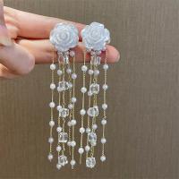 Fashion Fringe Earrings, Zinc Alloy, with Resin, Flower, gold color plated, fashion jewelry & for woman, white, 105mm 