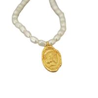 Freshwater Pearl Brass Necklace, with Brass, gold color plated, fashion jewelry & for woman, white, 15mm cm 
