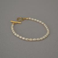 Cultured Freshwater Pearl Brass Bracelet, with Brass, gold color plated & for woman, white, 190mm 