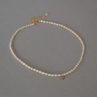 Freshwater Pearl Brass Necklace, with Spinel & Brass, gold color plated, fashion jewelry & for woman, white, 420mm 