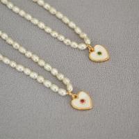 Freshwater Pearl Brass Necklace, with Shell & Freshwater Pearl, gold color plated & micro pave cubic zirconia & for woman 