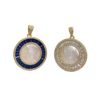 Brass Shell Pendants, with White Shell, 18K gold plated, hollow 26.5mm 