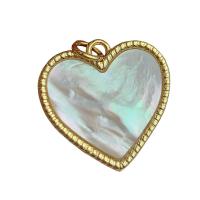 Brass Shell Pendants, with White Shell, Heart, 18K gold plated, 20mm 